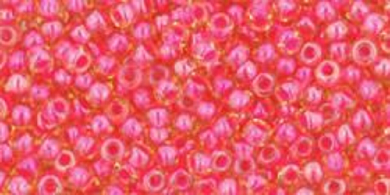 Toho 11/0 Round Japanese Seed Bead, TR11-979, Luminous Light Topaz/Neon Pink Lined